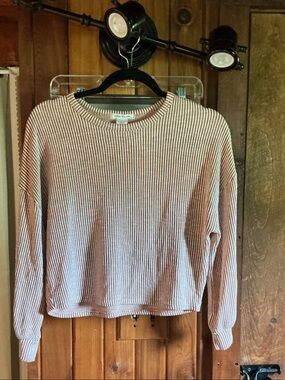 Caution To The Wind Cream and Rust Ribbed Long Sleeve Top